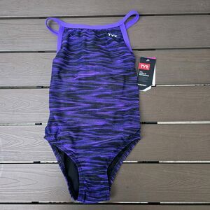 TYR DuraFast Elite Purple Fizzy DiamondFit 1 Piece Swim Youth Girl Sz 26 New